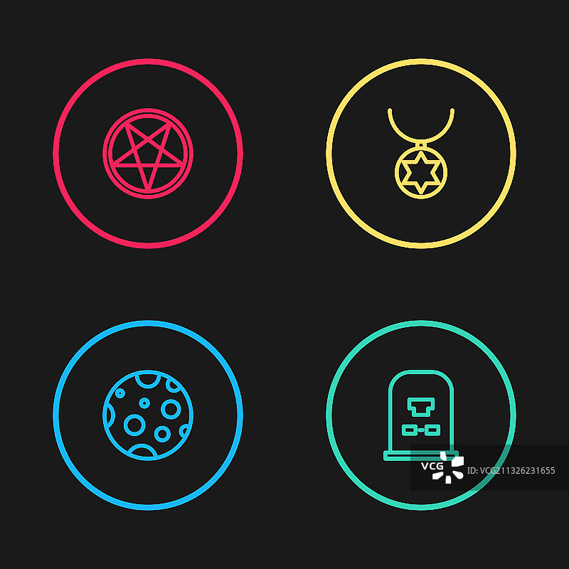 月亮墓碑星星线条组合图片素材