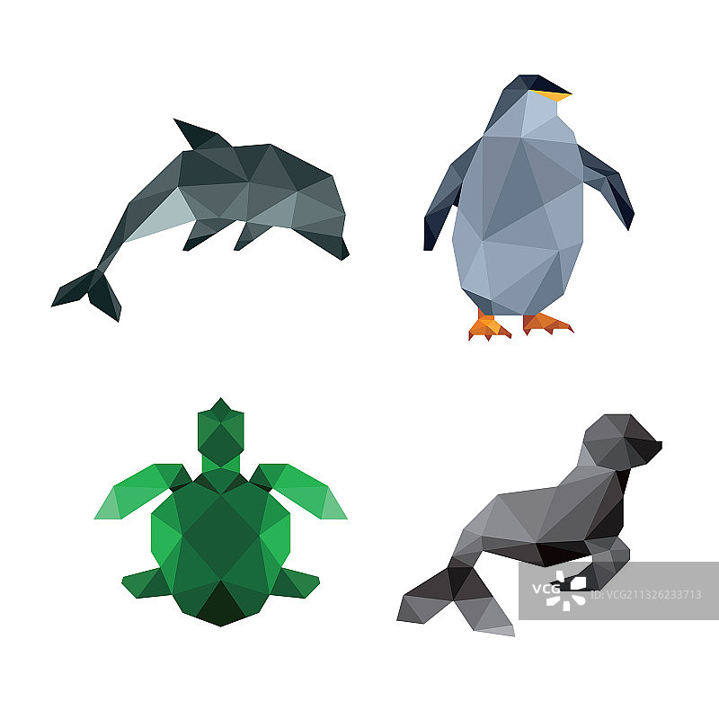 海洋动物低多边形设计图片素材