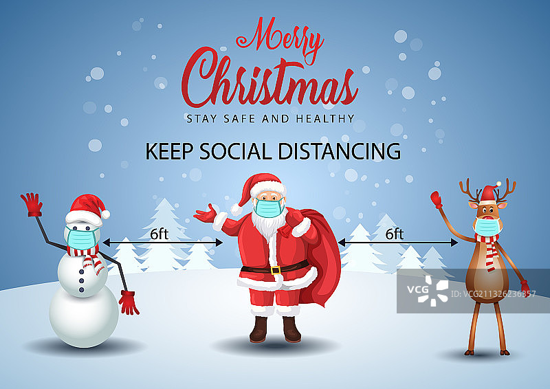 戴口罩的雪人圣诞快乐海报图片素材