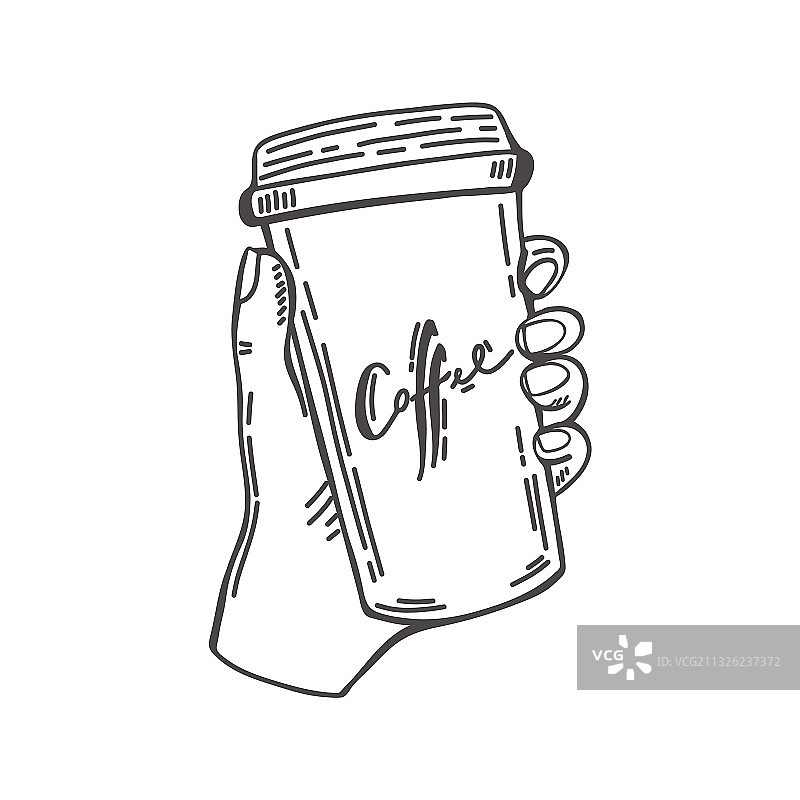 手持一次性用品的黑白手部速写图片素材