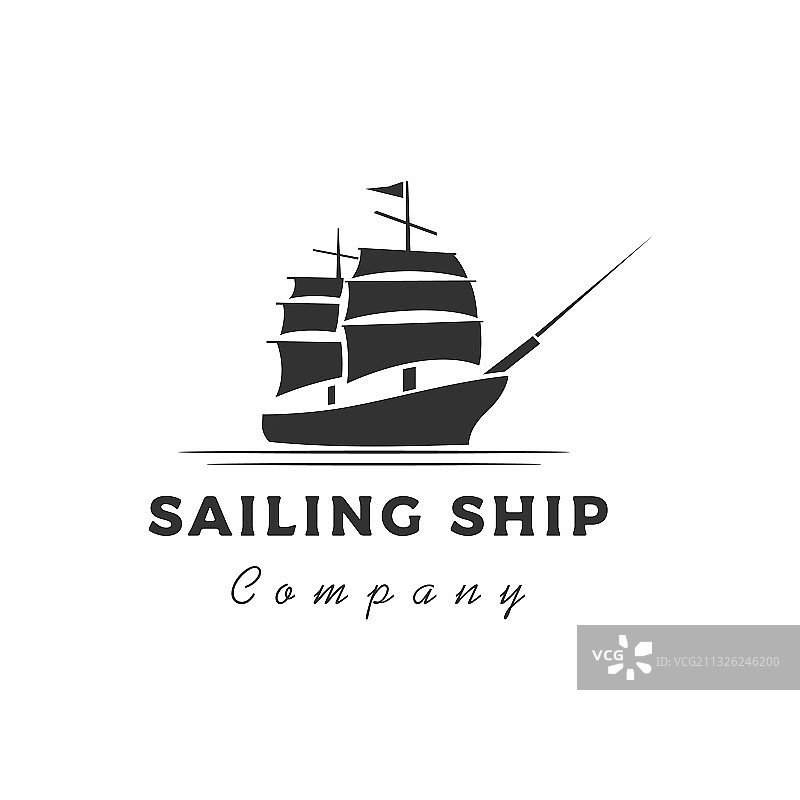 复古风帆船剪影Logo设计图片素材