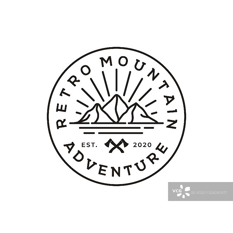 复古山脉太阳海洋标志图片素材