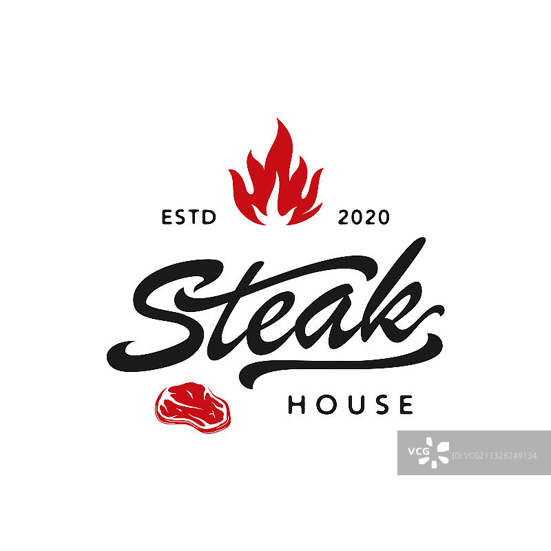 带火焰和交叉切肉刀的牛排屋图片素材