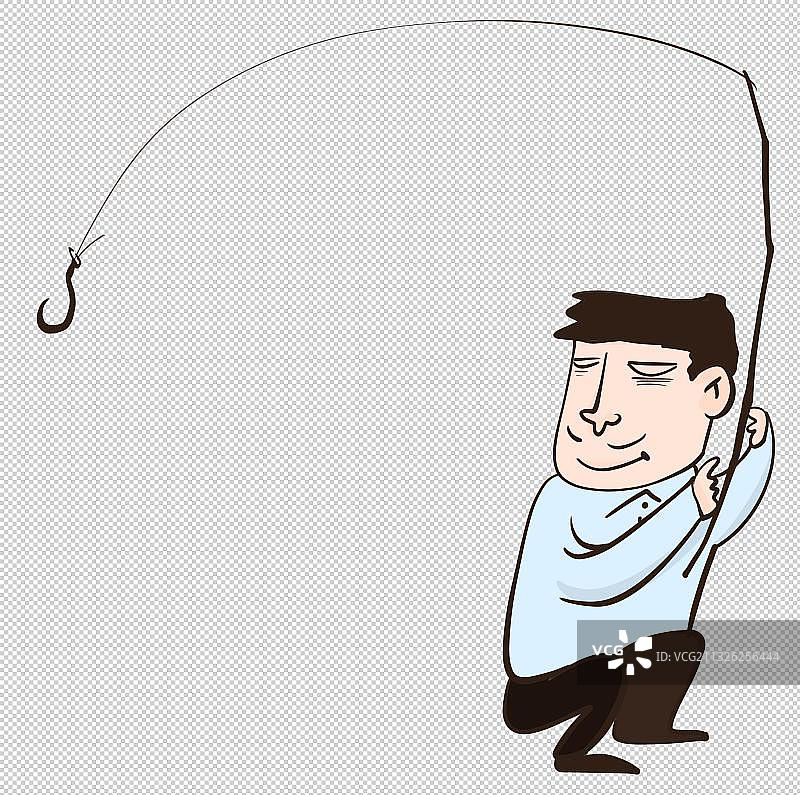 卡通简笔夸张漫画人物元素钓鱼图片素材