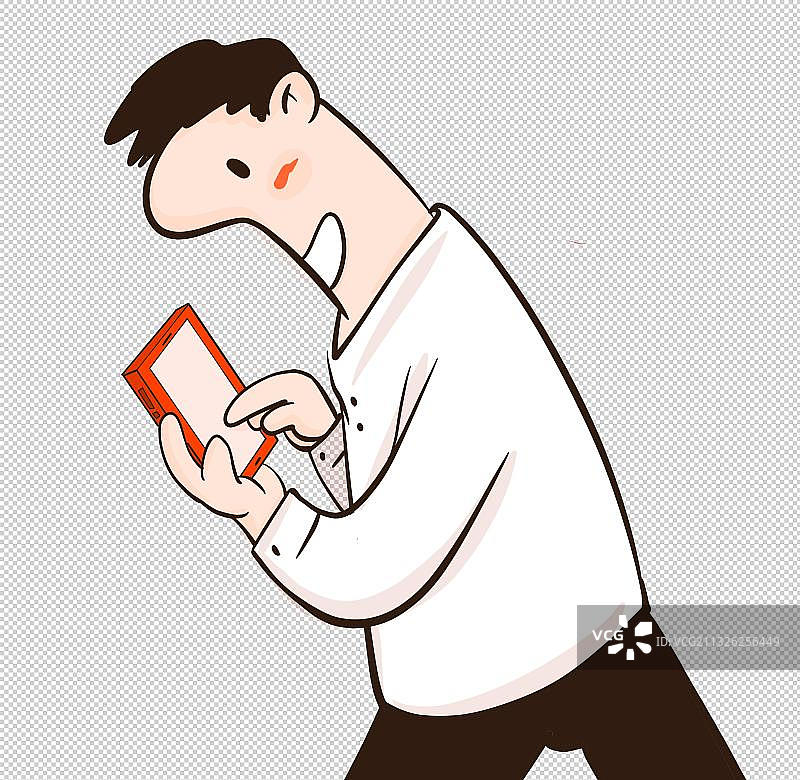 卡通简笔夸张漫画人物元素低头看手机图片素材
