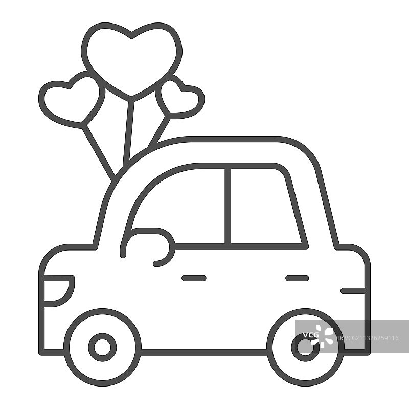 带有心形气球的汽车（细线条图标）图片素材