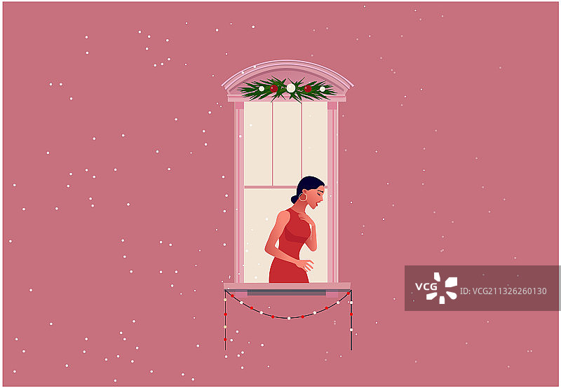 身穿红色连衣裙唱歌的优雅女人图片素材