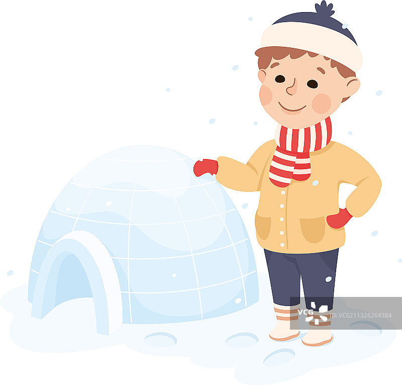 快乐的男孩建造冰屋图片素材