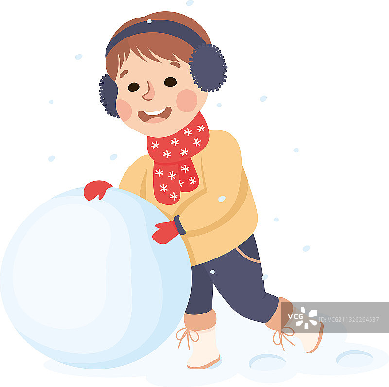 戴着温暖围巾和耳罩的快乐男孩图片素材