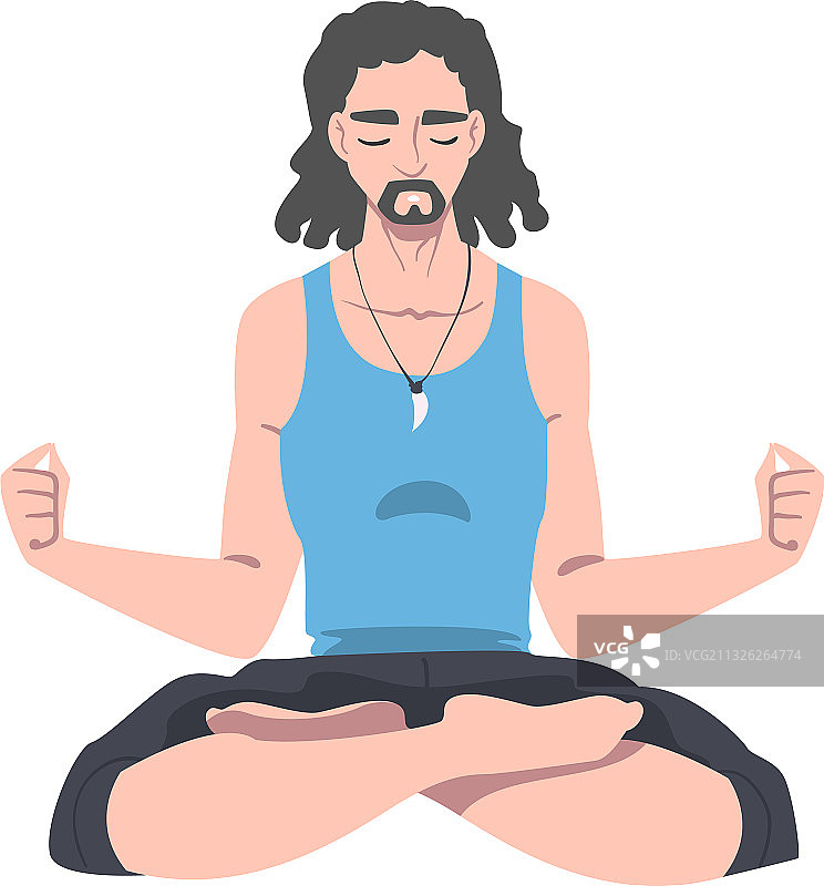 闭着眼睛、盘腿坐着的男人图片素材