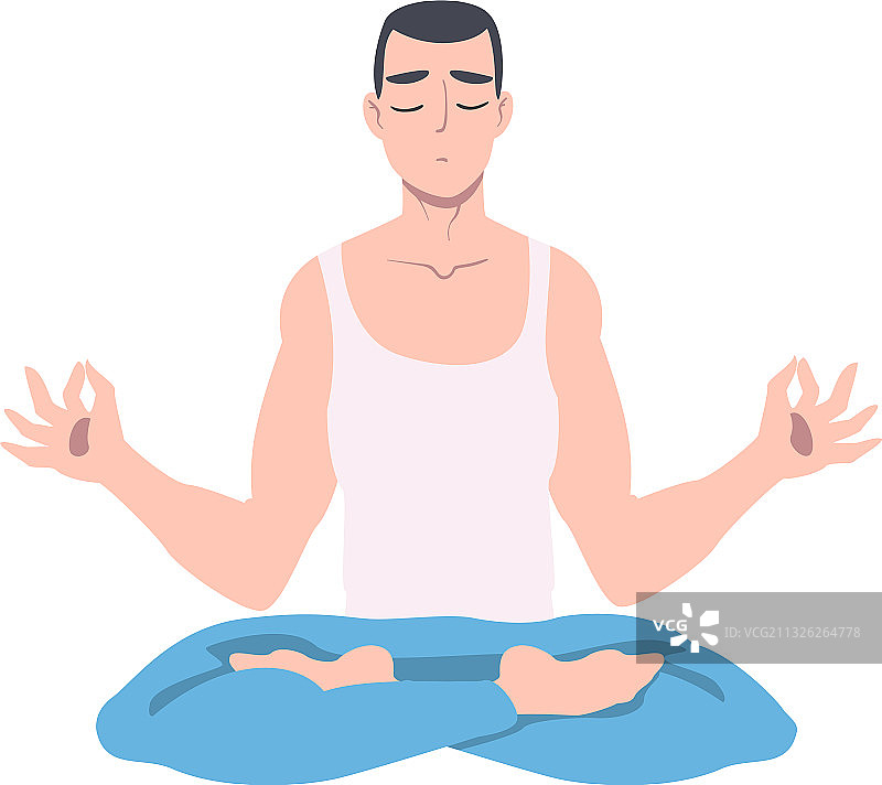 闭着眼睛、盘腿坐着的男人图片素材