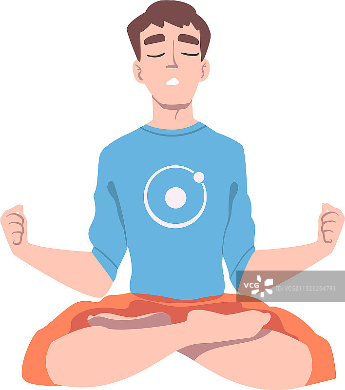 闭着眼睛、盘腿坐着的男人图片素材