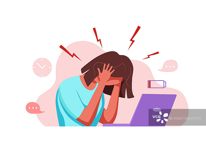 女人偏头痛抱着头图片素材