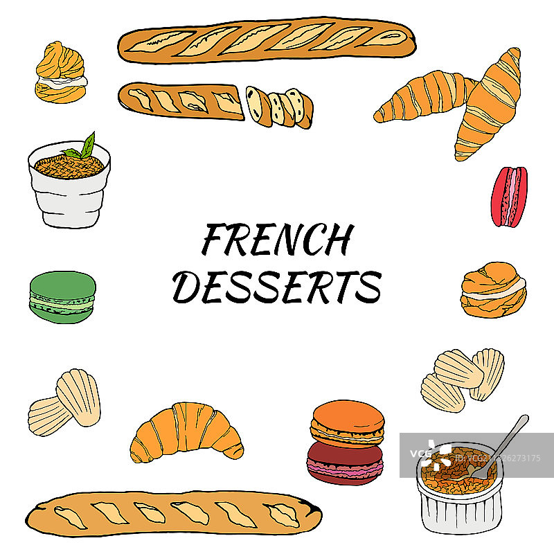 手绘法式甜点：牛角包图片素材
