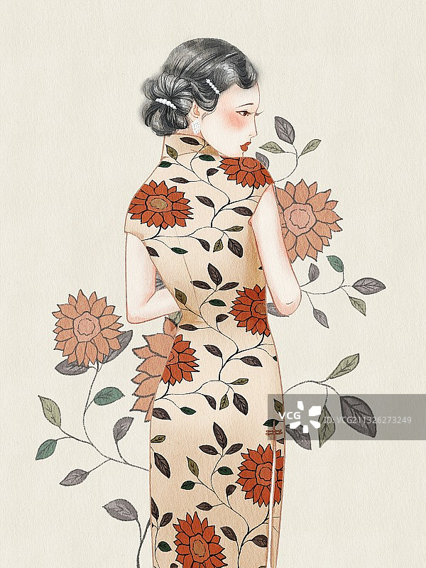 穿旗袍的女性图片素材