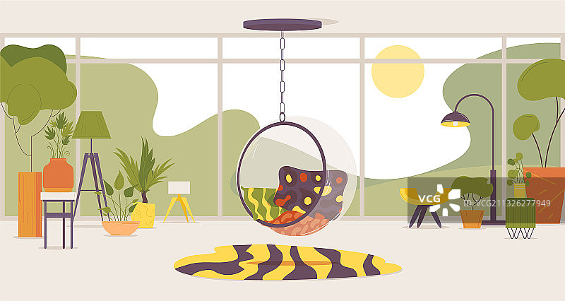 悬挂透明气泡的空旷室内图片素材