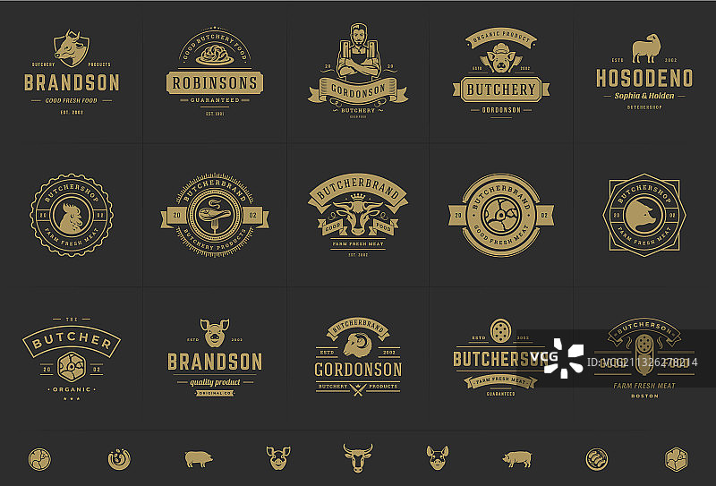 肉店标志套装图片素材