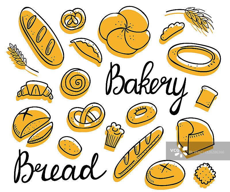 手绘面包涂鸦烘焙产品图片素材