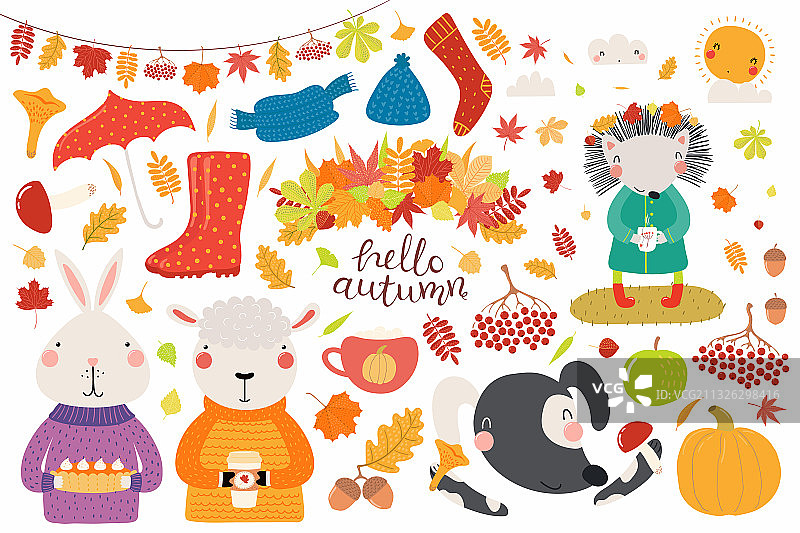 可爱动物秋季套装图片素材