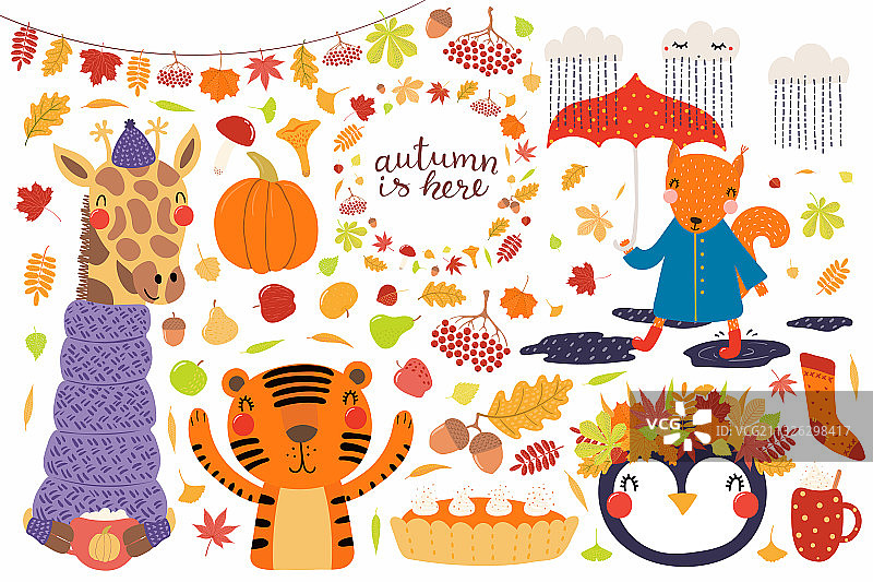 可爱动物秋季套装图片素材