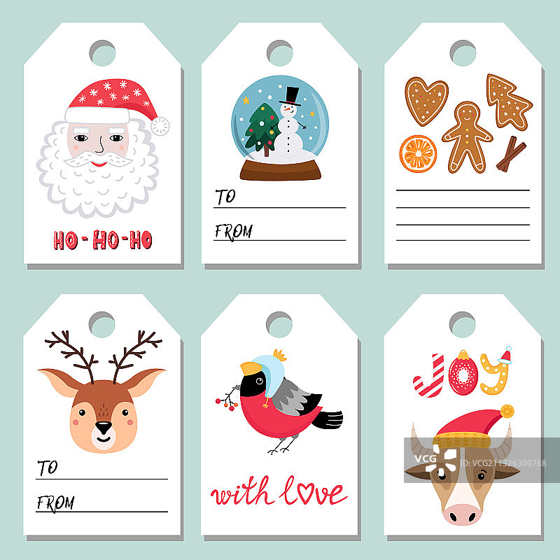 圣诞节或新年礼品标签套装图片素材