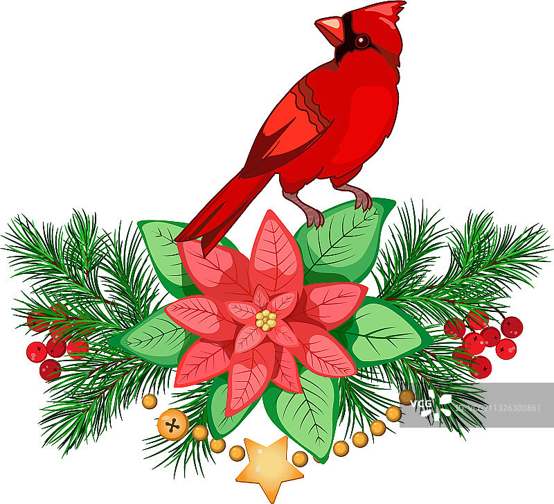 带红雀鸟冷杉的圣诞节装饰图片素材