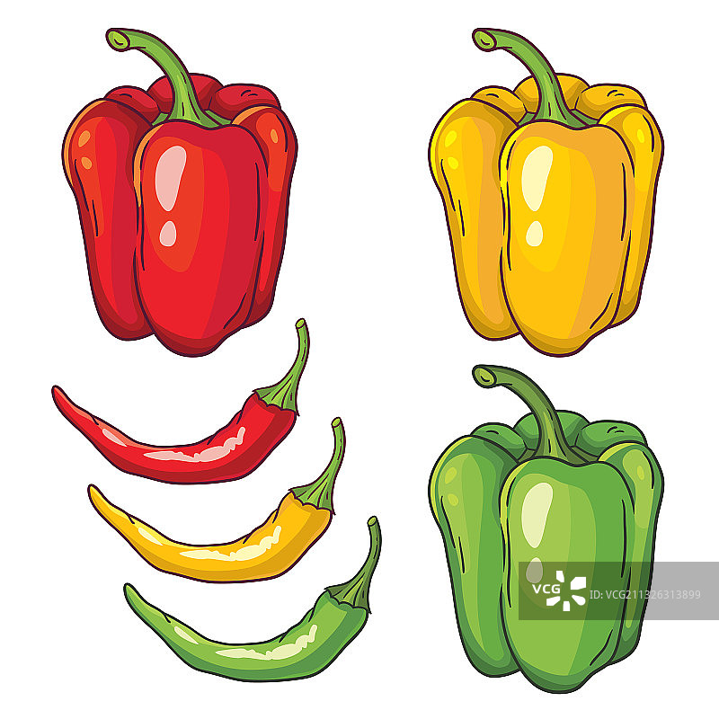 白色背景上的蔬菜辣椒合集图片素材