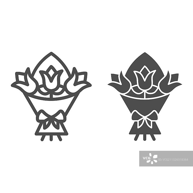 情人节鲜花花束线性图标图片素材