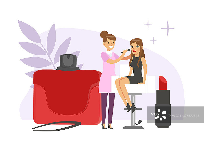 年轻女化妆师为顾客化妆图片素材