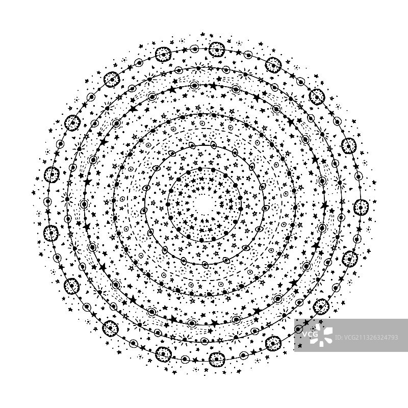 手绘圆形星空背景，带纹理图片素材
