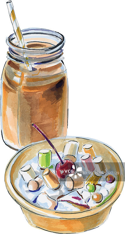 巧克力牛奶和什锦饭图片素材