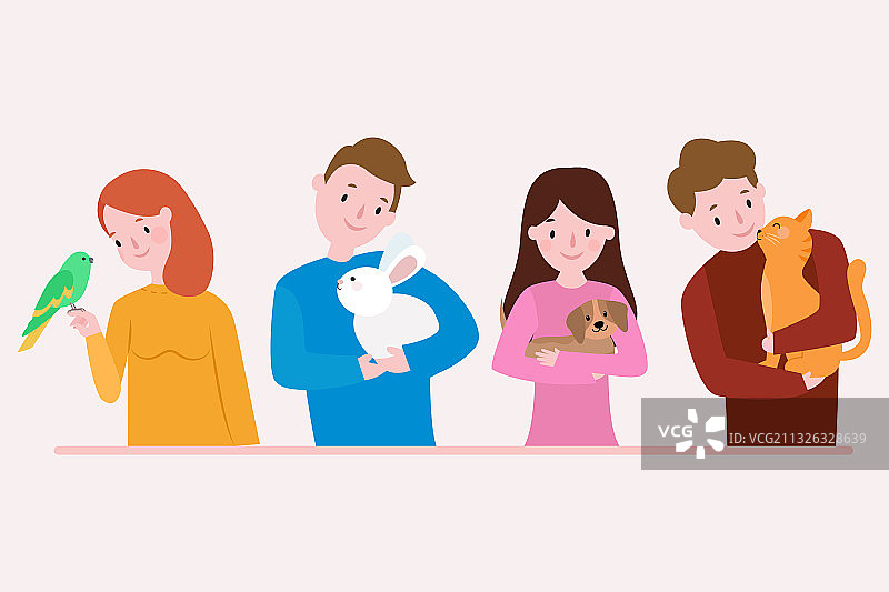 扁平风格不同宠物人物套装图片素材