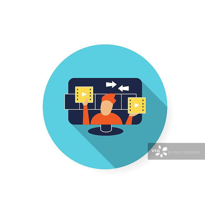 视频编辑扁平风格彩色图标图片素材