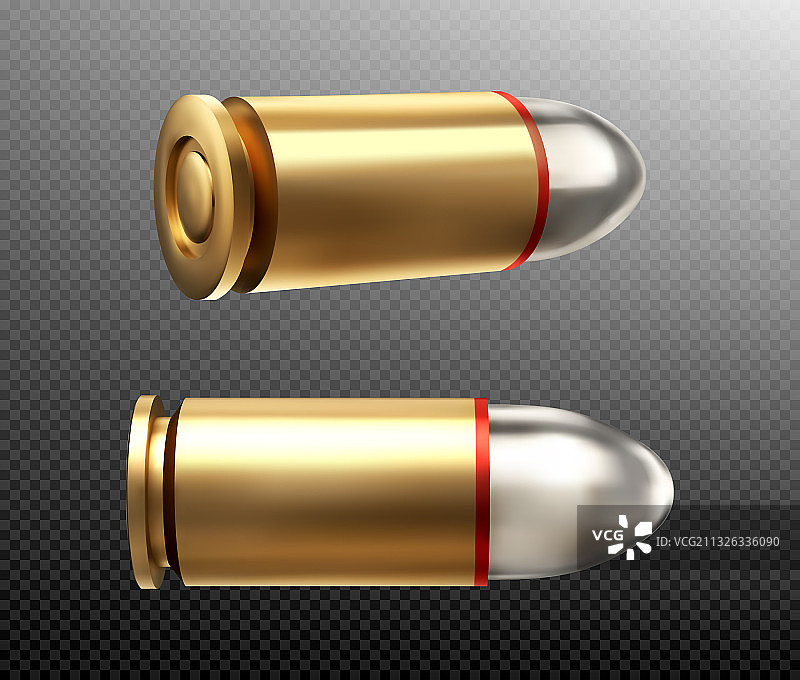 9毫米铜制子弹侧后视图图片素材