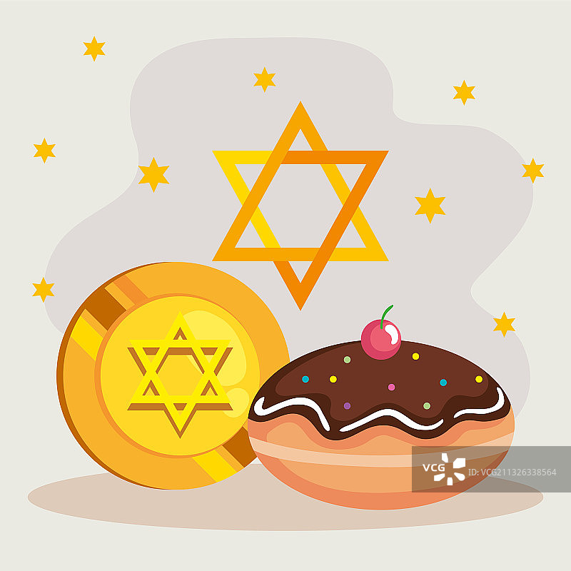 光明节甜甜圈和金币星星图片素材