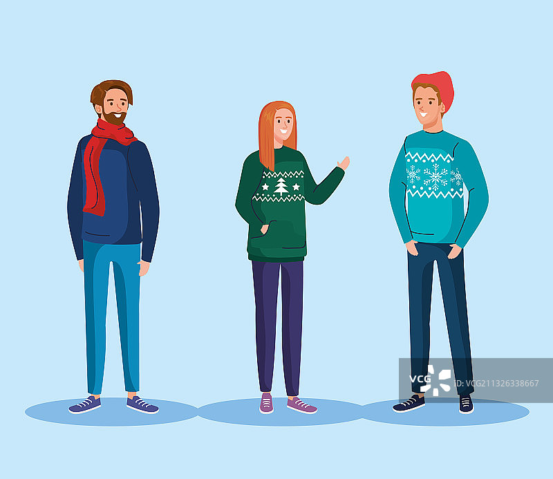 身穿圣诞毛衣的人们设计图片素材