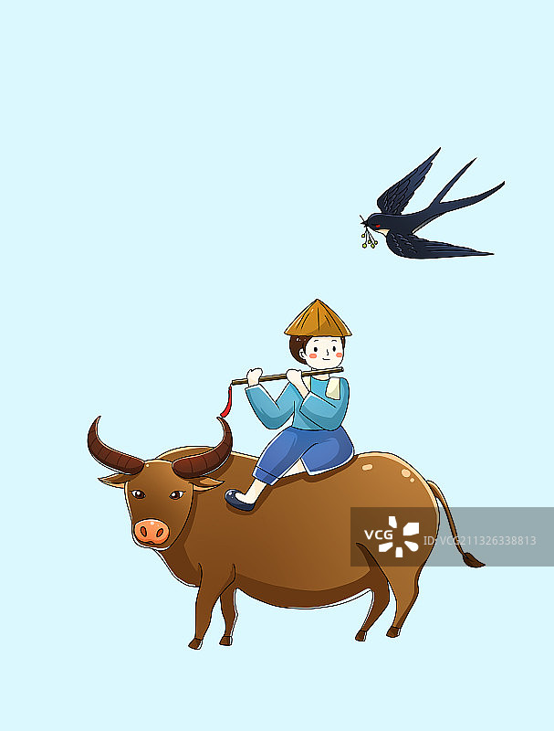 骑牛放牛插画图片素材