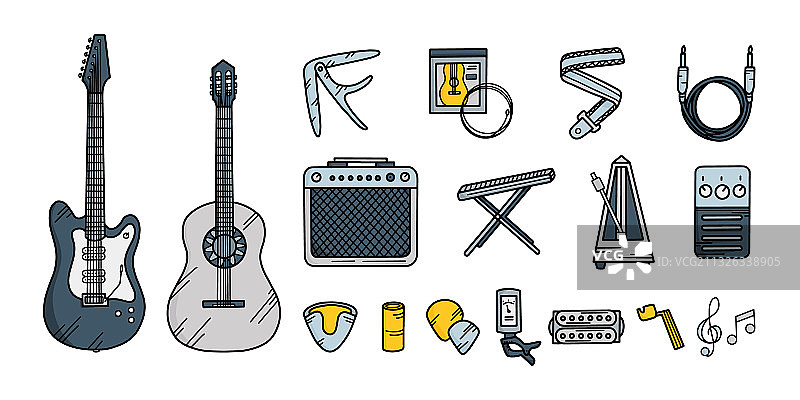 涂鸦风格吉他乐器合集图片素材