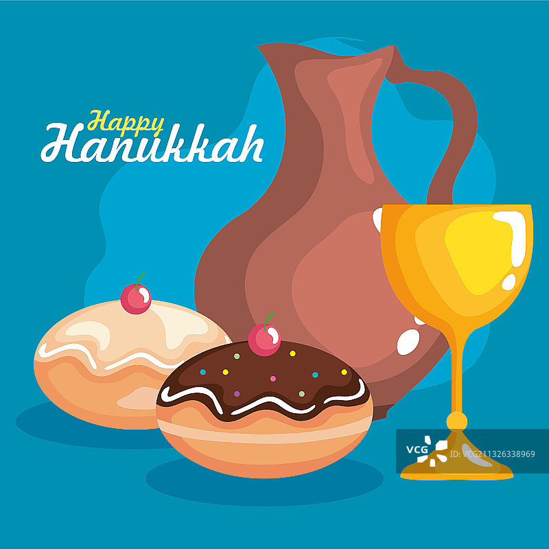 光明节杯油壶和甜甜圈图片素材