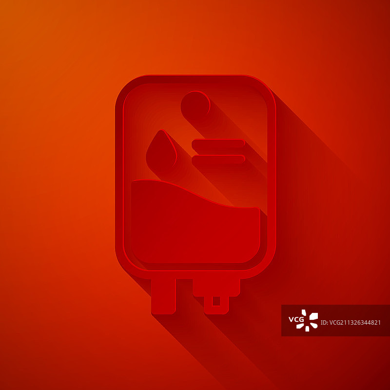 红色背景上的剪纸输液袋图标图片素材