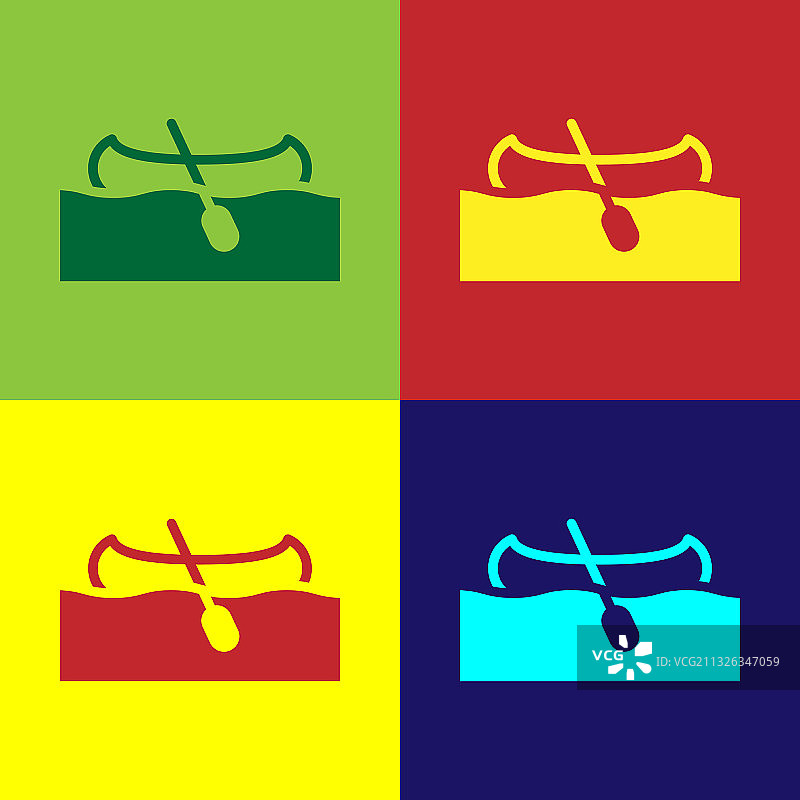 波普艺术皮划艇和船桨图标图片素材