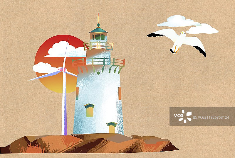 灯塔和风力发电机新能源海报环境保护地球日图片素材