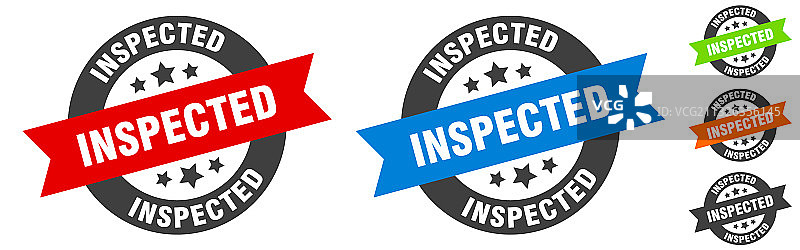 已检查印章圆形缎带贴纸标签图片素材