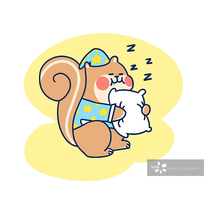 可爱睡觉的松鼠涂鸦图片素材