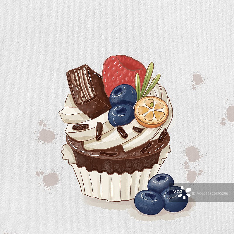 水果杯子蛋糕水彩图片素材