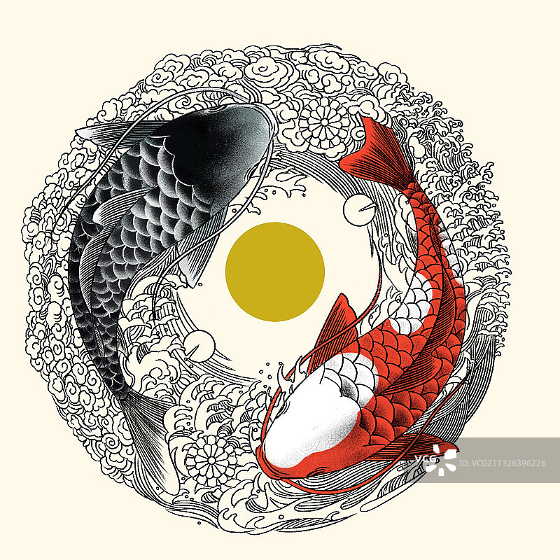 传统文化双鱼纹理纹路插画图片素材