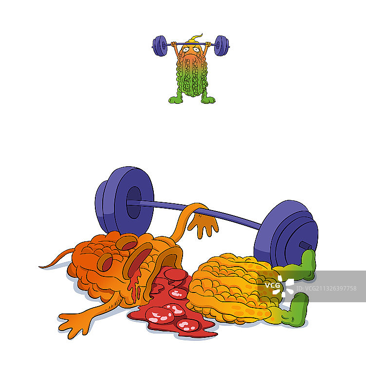 搞笑可爱植物蔬菜苦瓜举重表情插画图片素材