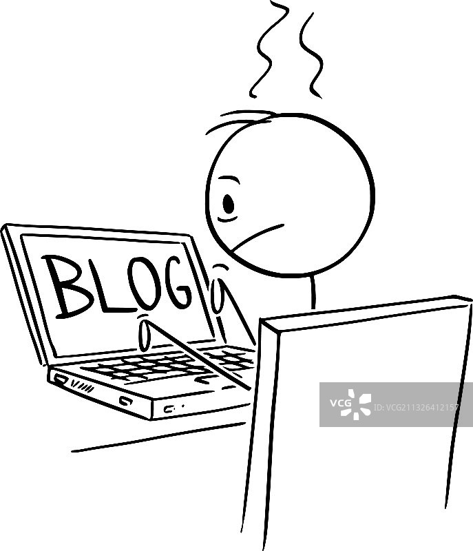 卡通疲惫或沮丧的男人或博主图片素材