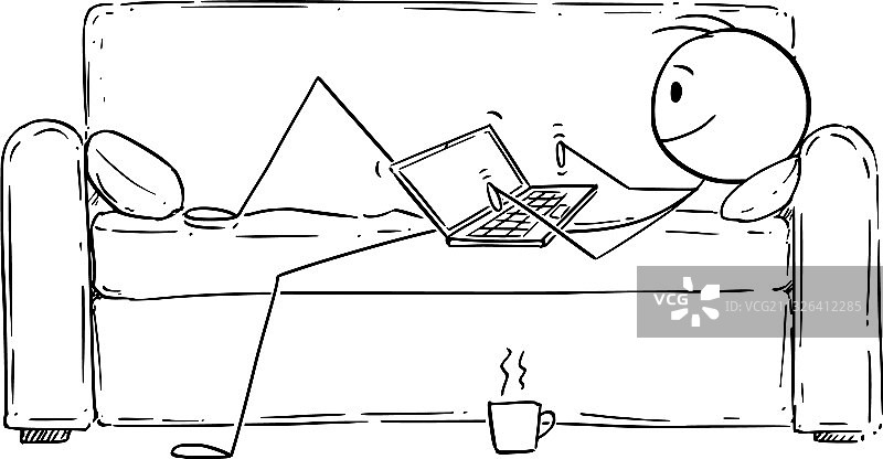 卡通男人或商人躺在沙发上图片素材