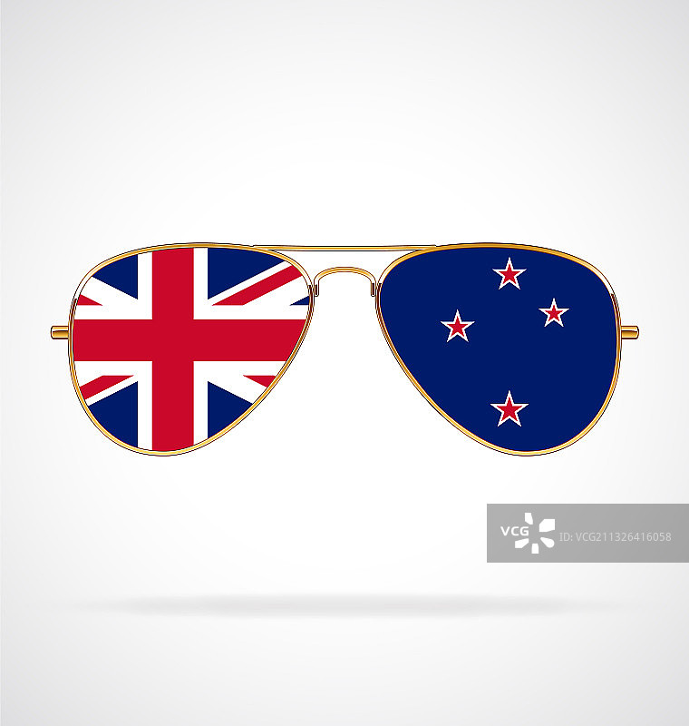 带有新西兰国旗的炫酷金色飞行员太阳镜图片素材